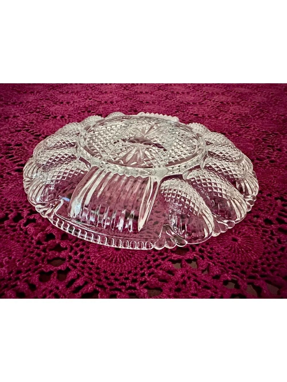 Vintage L.E. Smith Clear Glass Deviled Egg Relish Platter Tray